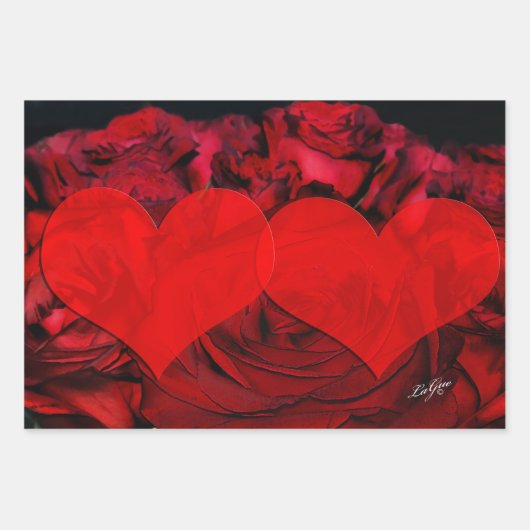 Rotes HERZ und ROSE-Packpapier Geschenkpapier Set (Vorderseite 2)