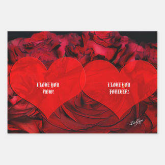 Rotes HERZ und ROSE-Packpapier Geschenkpapier Set