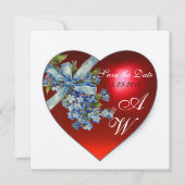 ROTES HERZ UND VERGESSEN ICH NICHT MONOGRAMM Weiße Einladung (Vorderseite)