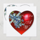 ROTES HERZ UND VERGESSEN ICH NICHT MONOGRAMM Weiße Einladung (Vorne/Hinten)