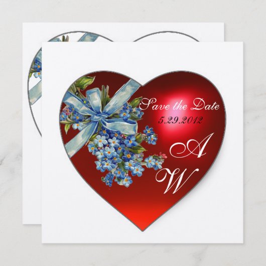 ROTES HERZ UND VERGESSEN ICH NICHT MONOGRAMM Weiße Einladung (Vorne/Hinten)