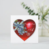 ROTES HERZ UND VERGESSEN ICH NICHT MONOGRAMM Weiße Einladung (Stehend Vorderseite)