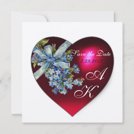 ROTES HERZ UND VERGESSEN ME NICHT MONOGRAM Gold Me Einladung (Vorderseite)