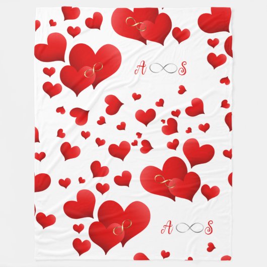 Rotes Herz Unendliche Initialen Monogramm auf weiß Fleecedecke (Vorderseite)