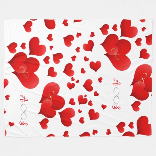 Rotes Herz Unendliche Initialen Monogramm auf weiß Fleecedecke (Vorderseite (Horizontal))