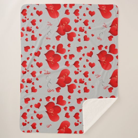 Rotes Herz Unendlichkeit Initials Monogramm auf gr Sherpadecke (Vorderseite)