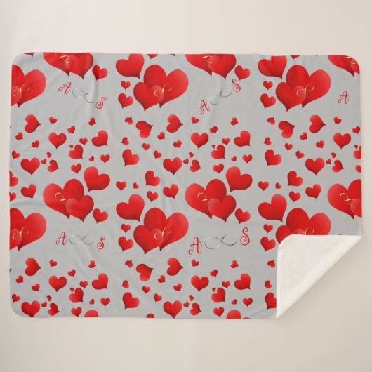 Rotes Herz Unendlichkeit Initials Monogramm auf gr Sherpadecke (Vorderseite (Horizontal))