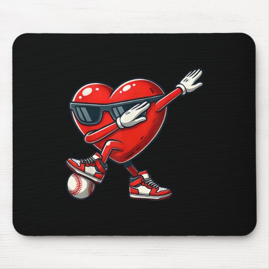 Rotes Herz Valentine Baseball Dabbing Toddl Mousepad (Vorne)