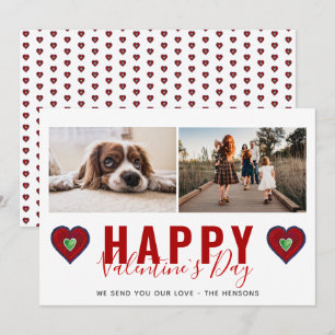 Rotes Herz Valentinstag-Skript Familienfoto Feiertagskarte