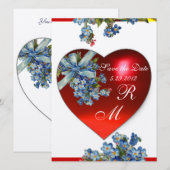 ROTES HERZ & VERGESSEN MICH NOCH MONOGRAM Blau Wei Einladung (Vorne/Hinten)