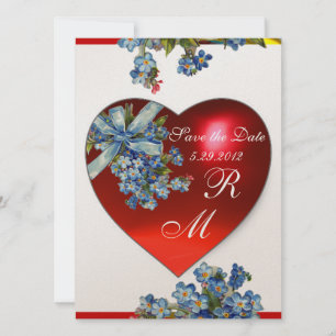ROTES HERZ & VERGESSEN MICH NOCH MONOGRAM Blau Wei Einladung