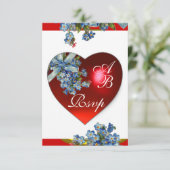 ROTES HERZ & VERGESSEN MICH NOTIEREN MONOGRAMM-Bla Einladung (Stehend Vorderseite)