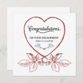 Rotes Herz Vintage Blumenart Verlobung Karte (Vorne/Hinten)