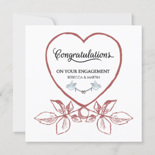 Rotes Herz Vintage Blumenart Verlobung Karte