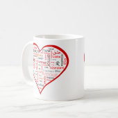 Rotes Herz voll der Liebe in vielen Sprachen Kaffeetasse (Vorderseite Links)