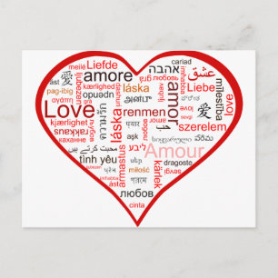 Rotes Herz voller Liebe in vielen Sprachen Postkarte