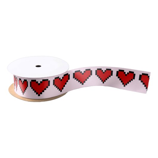 Rotes Herzband mit Pixelkunst-Liebesymbol Satinband (Spule)