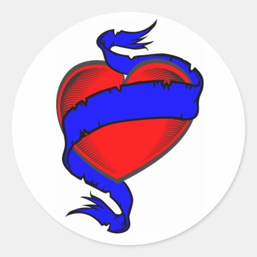 rotes Herzband Runder Aufkleber (Vorderseite)