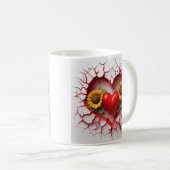 Rotes Herzdesign mit gelben Sonnenblumen und Risse Kaffeetasse (VorderseiteRechts)