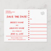 Rotes Herzgewebe Save the Date Postcard Strick Plü Ankündigungspostkarte (Rückseite)