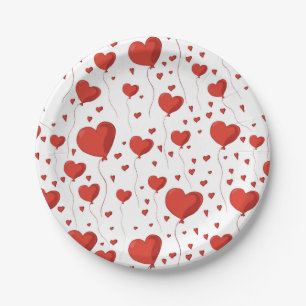 Rotes Herzluftballon-Muster zum Valentinstag Pappteller