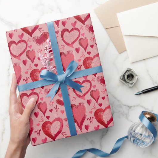 Rotes Herzmuster Zeichnend Valentinstag Geschenkpapier (Schenken)