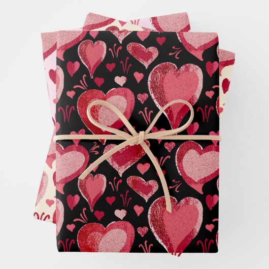 Rotes Herzmuster Zeichnend Valentinstag Geschenkpapier Set (Beispiel)