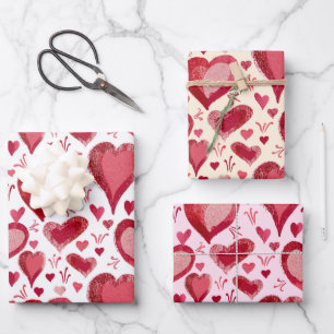 Rotes Herzmuster Zeichnend Valentinstag Geschenkpapier Set