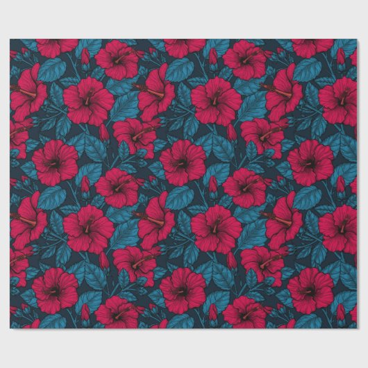 Rotes Hibiskus Geschenkpapier (Flach)