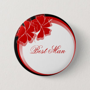 Rotes Hibiskus-Trauzeuge-Abzeichen Button