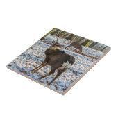 Rotes Hirsch im Schnee Fliese (Seite)