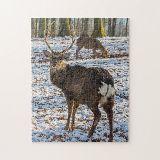 Rotes Hirsch im Schnee Puzzle (Vertikal)