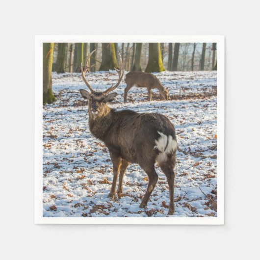 Rotes Hirsch im Schnee Serviette (Vorderseite)