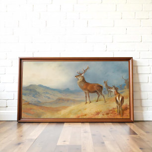 Rotes Hirsch in einer Hochlandschaft, Kunst Poster
