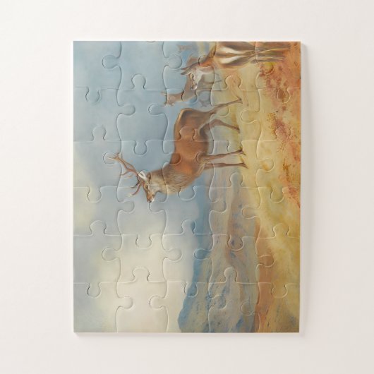 Rotes Hirsch in einer Hochlandschaft, Kunst Puzzle (Vertikal)