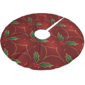 Rotes Holly-Muster – Eleganter Weihnachtsstil Polyester Weihnachtsbaumdecke (Schrägansicht)
