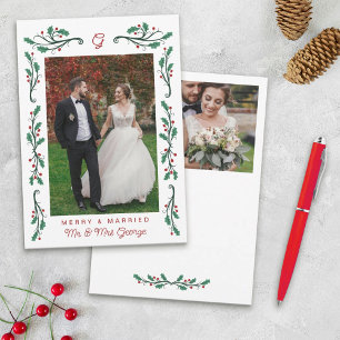Rotes Holly-Rahmen Frohe & Verheiratete Weihnachts Feiertagskarte