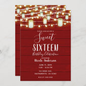 Rotes Holz und Streichellichter Land Rustikale Süß Einladung (Vorne/Hinten)