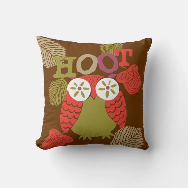 Rotes Hoot Owl Kissen Kissen (Vorderseite)