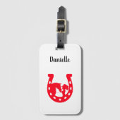 Rotes Horseshoe Mädchen und Pferde Gepäckanhänger (Vorderseite Vertikal)