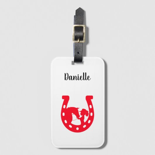 Rotes Horseshoe Mädchen und Pferde Gepäckanhänger (Vorderseite Vertikal)