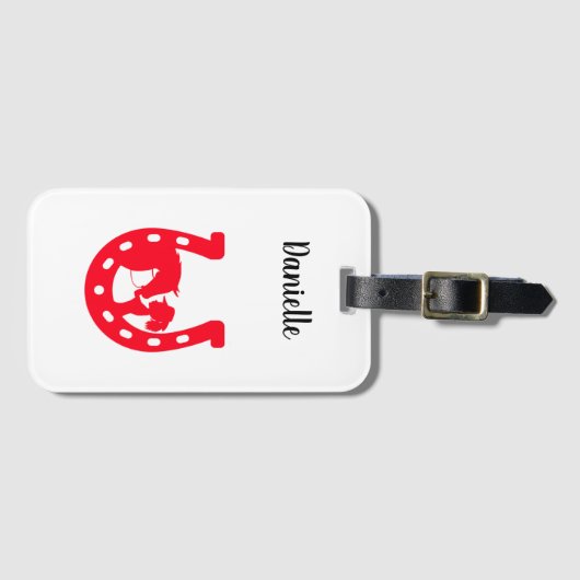 Rotes Horseshoe Mädchen und Pferde Gepäckanhänger (Vorderseite (Horizontal))