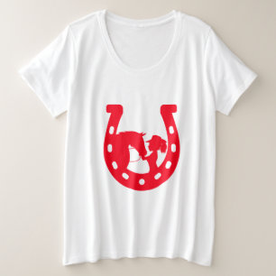 Rotes Horseshoe Mädchen und Pferde Große Größe T-Shirt