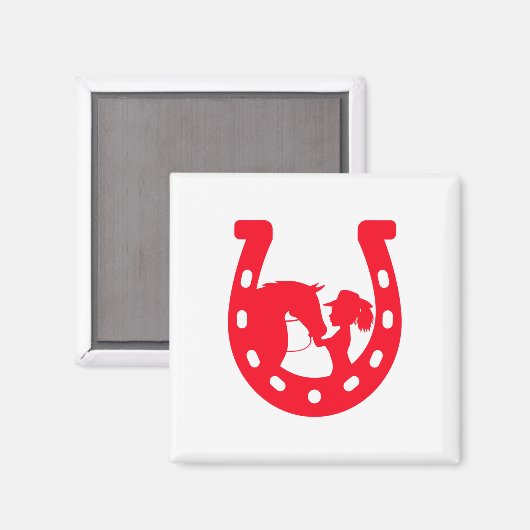 Rotes Horseshoe Mädchen und Pferde Magnet (Vorderseite/Rückseite)