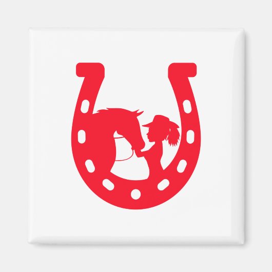 Rotes Horseshoe Mädchen und Pferde Magnet (Vorne)