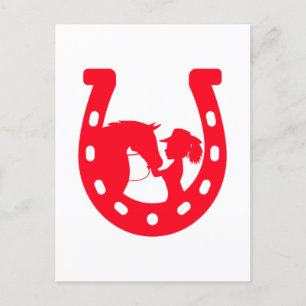 Rotes Horseshoe Mädchen und Pferde Postkarte