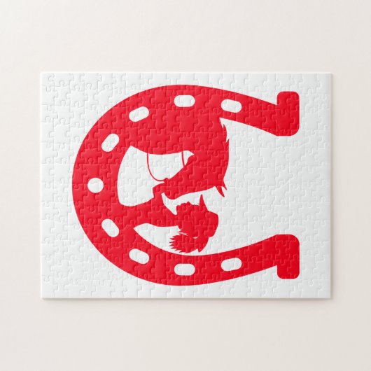Rotes Horseshoe Mädchen und Pferde Puzzle (Horizontal)