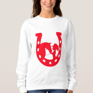 Rotes Horseshoe Mädchen und Pferde Sweatshirt