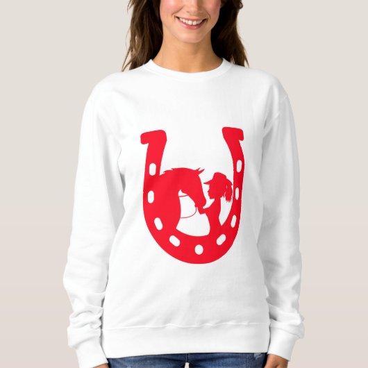 Rotes Horseshoe Mädchen und Pferde Sweatshirt (Vorderseite)