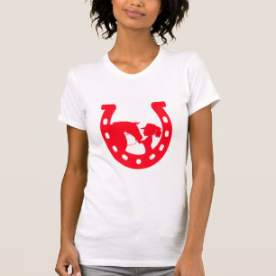 Rotes Horseshoe Mädchen und Pferde T-Shirt